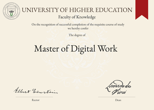 Master of Digital Work (MDW) program/course/degree certificate example