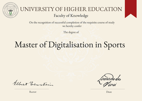 Master of Digitalisation in Sports (MDS) program/course/degree certificate example