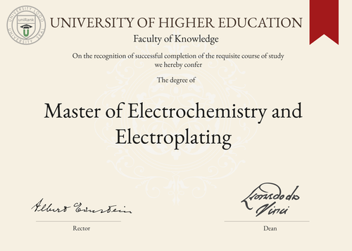 Master of Electrochemistry and Electroplating (MEE) program/course/degree certificate example