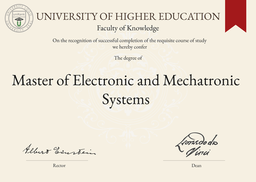 Master of Electronic and Mechatronic Systems (M.E.M.S.) program/course/degree certificate example