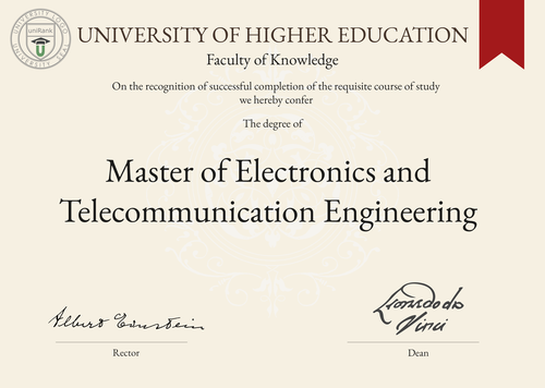 Master of Electronics and Telecommunication Engineering (M.E.T.E.) program/course/degree certificate example