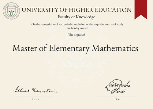 Master of Elementary Mathematics (M.E.M.) program/course/degree certificate example