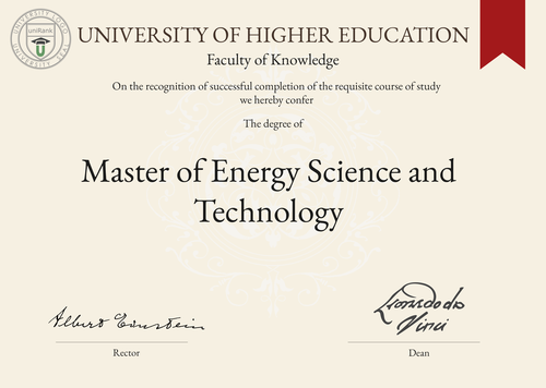 Master of Energy Science and Technology (MEST) program/course/degree certificate example