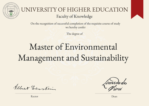 Master of Environmental Management and Sustainability (MEMS) program/course/degree certificate example