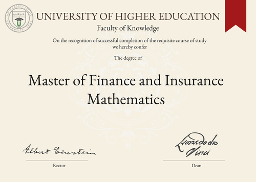 Master of Finance and Insurance Mathematics (M.F.I.M.) program/course/degree certificate example