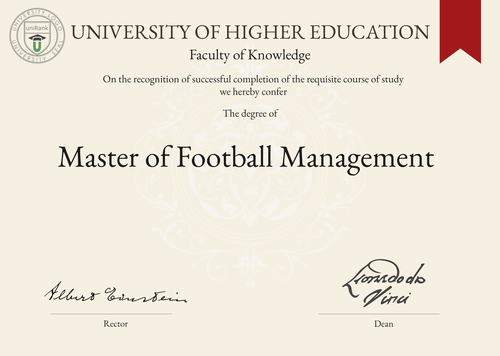 Master of Football Management (MFM) program/course/degree certificate example