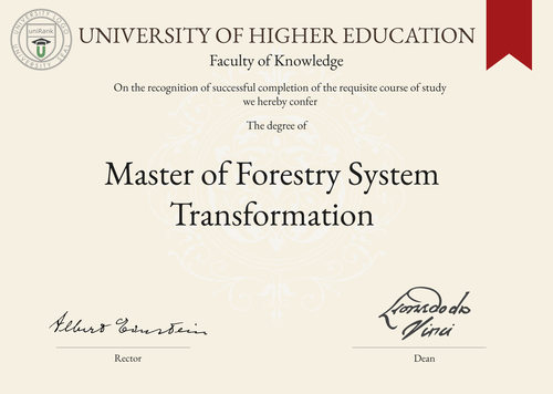 Master of Forestry System Transformation (M.F.S.T.) program/course/degree certificate example