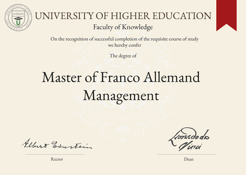 Master of Franco Allemand Management (MFA) program/course/degree certificate example