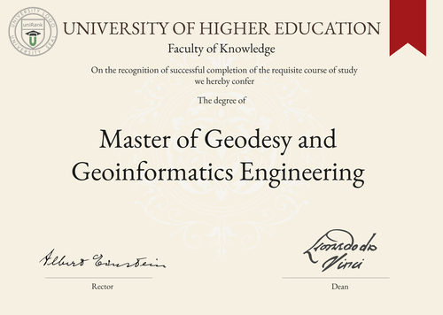 Master of Geodesy and Geoinformatics Engineering (M.Sc. in Geodesy and Geoinformatics Engineering) program/course/degree certificate example