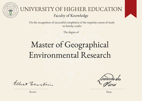 Master of Geographical Environmental Research (MGER) program/course/degree certificate example