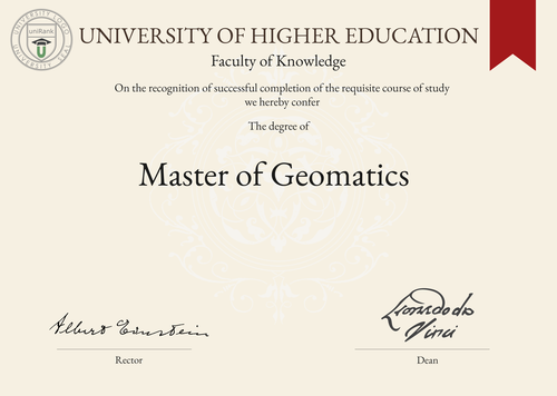 Master of Geomatics (M.Geom.) program/course/degree certificate example