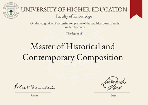 Master of Historical and Contemporary Composition (M.H.C.C.) program/course/degree certificate example