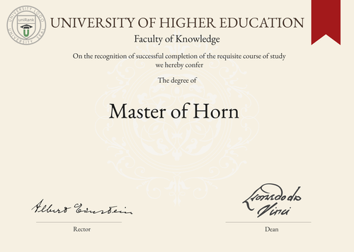 Master of Horn (M.H.) program/course/degree certificate example