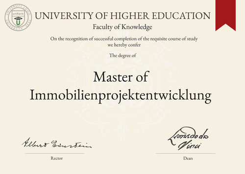 Master of Immobilienprojektentwicklung (MIP) program/course/degree certificate example