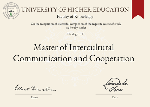 Master of Intercultural Communication and Cooperation (MICC) program/course/degree certificate example