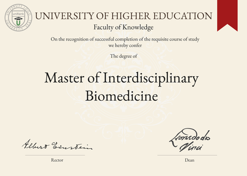 Master of Interdisciplinary Biomedicine (MIB) program/course/degree certificate example