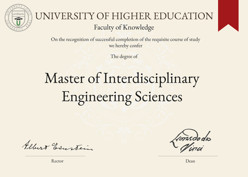 Master of Interdisciplinary Engineering Sciences (MIES) program/course/degree certificate example