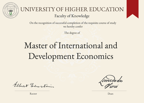 Master of International and Development Economics (MIDE) program/course/degree certificate example