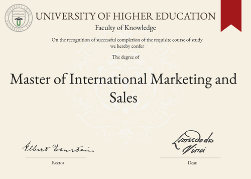 Master of International Marketing and Sales (MIMS) program/course/degree certificate example