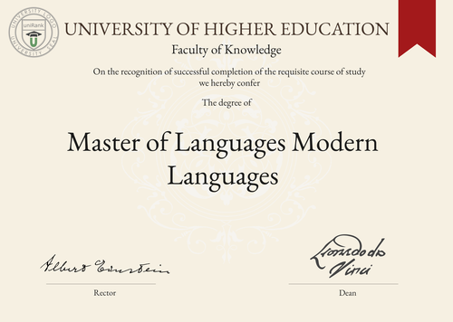 Master of Languages Modern Languages (MLML) program/course/degree certificate example