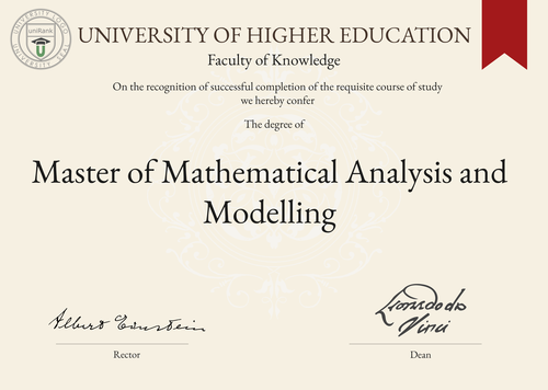 Master of Mathematical Analysis and Modelling (MMA) program/course/degree certificate example