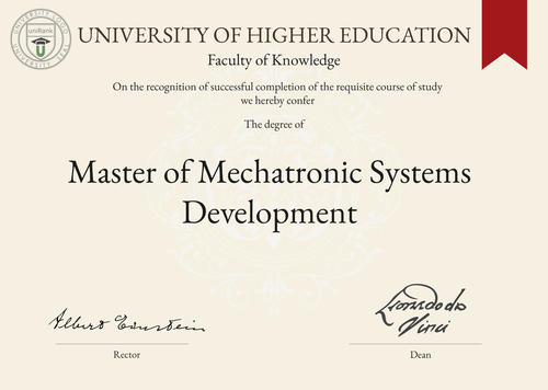 Master of Mechatronic Systems Development (MMSD) program/course/degree certificate example