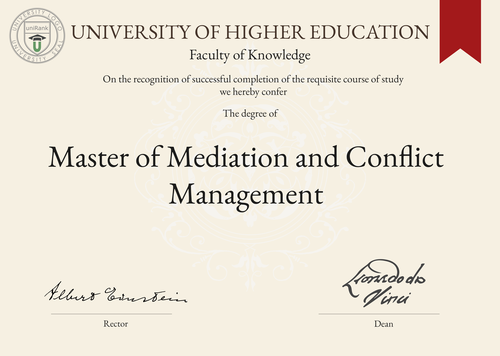 Master of Mediation and Conflict Management (M.M.C.M.) program/course/degree certificate example