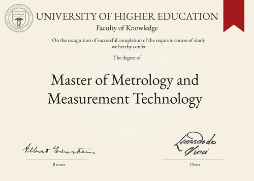 Master of Metrology and Measurement Technology (MMT) program/course/degree certificate example