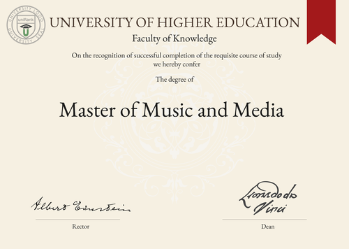 Master of Music and Media (MM&M) program/course/degree certificate example