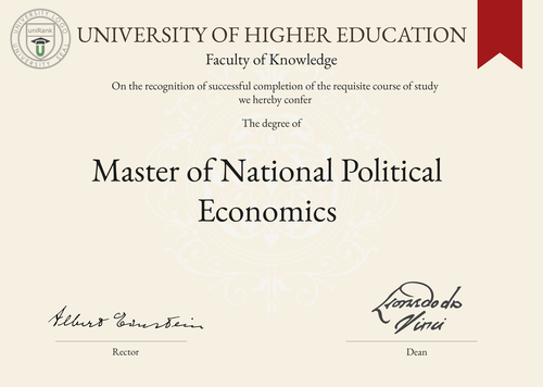 Master of National Political Economics (M.N.P.E.) program/course/degree certificate example