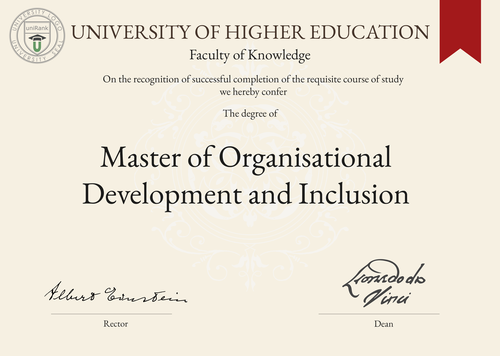 Master of Organisational Development and Inclusion (M.O.D.I.) program/course/degree certificate example