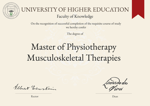 Master of Physiotherapy Musculoskeletal Therapies (MPT (Musculoskeletal Therapies)) program/course/degree certificate example