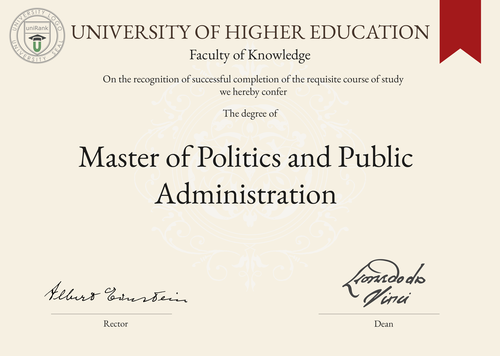 Master of Politics and Public Administration (MPPA) program/course/degree certificate example