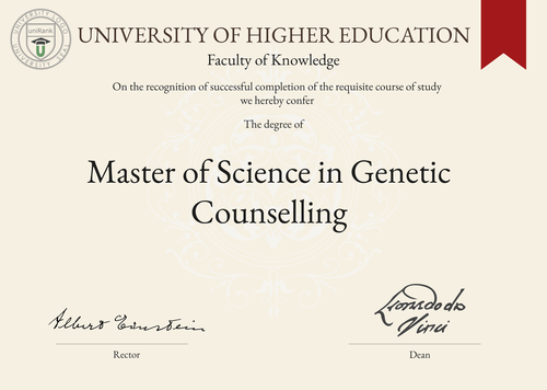 Master of Science in Genetic Counselling (MSc in Genetic Counselling) program/course/degree certificate example