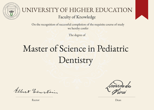 Master of Science in Pediatric Dentistry (MSc in Pediatric Dentistry) program/course/degree certificate example