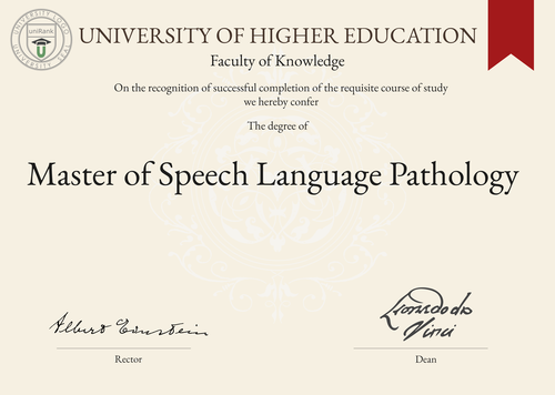 Master of Speech Language Pathology (M.S.L.P.) program/course/degree certificate example