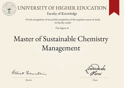 Master of Sustainable Chemistry Management (MSc in Sustainable Chemistry Management) program/course/degree certificate example