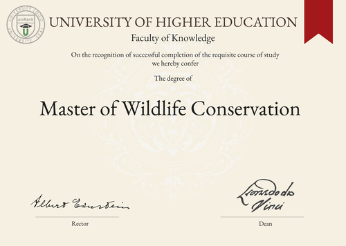 Master of Wildlife Conservation (MWC) program/course/degree certificate example