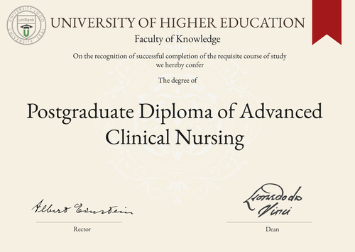 Postgraduate Diploma of Advanced Clinical Nursing (PGDipACN) program/course/degree certificate example