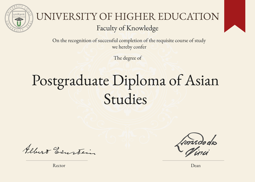 Postgraduate Diploma of Asian Studies (PGDAS) program/course/degree certificate example