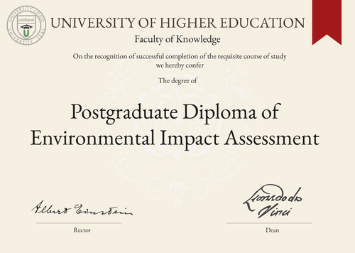 Postgraduate Diploma of Environmental Impact Assessment (PGDip EIA) program/course/degree certificate example