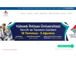 Yuksek Ihtisas University's Website Screenshot